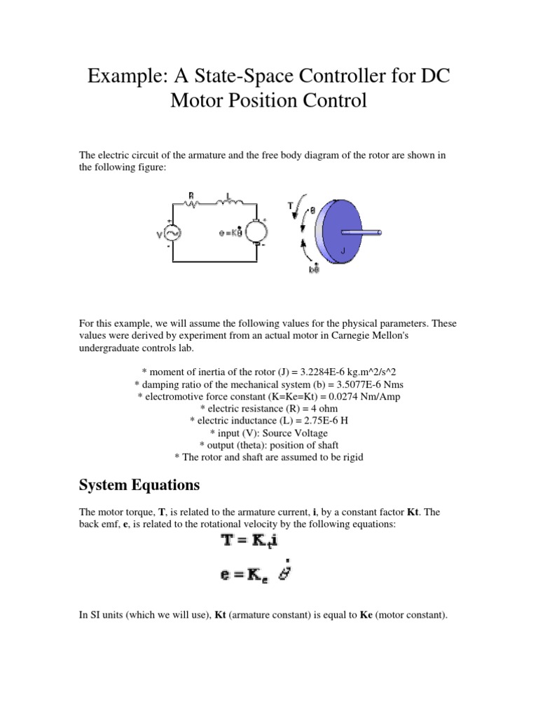 State-Space Control for DC Motor | PDF | Control Theory | Electric Motor