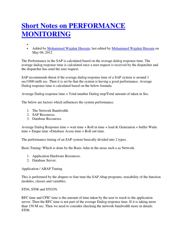Short Notes On Performance Monitoring | PDF | Databases | Computer ...