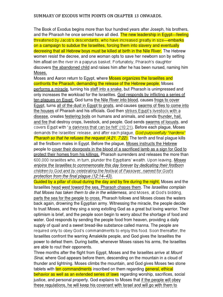 Exodus Summary c13 Onwards Book Of Exodus Moses