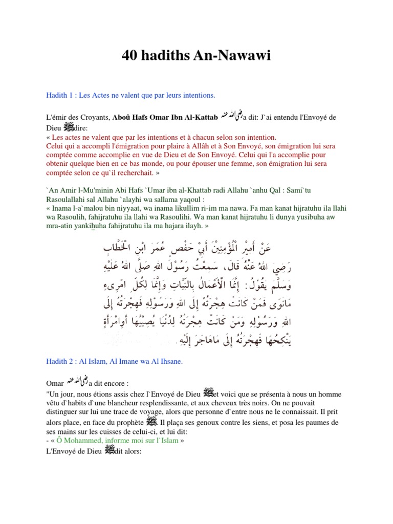 40 Hadiths An-Nawawi en résumé | PDF | Mahomet | Allah
