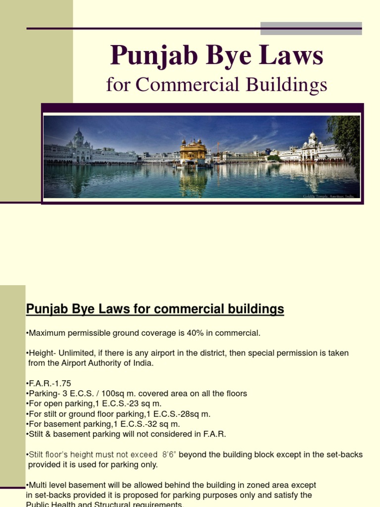 Punjab Bye Laws For Commercial Buildings PDF Filling Station Traffic