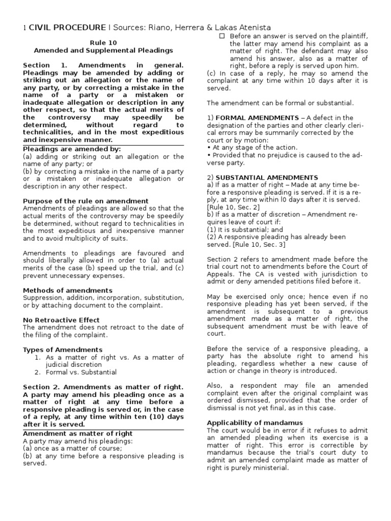 Amending Pleadings: Rules and Guidelines | PDF | Pleading | Complaint
