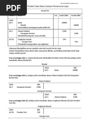 Panduan Pindah Catat Buku Catatan Pertama Ke Lejar 1 Pdf