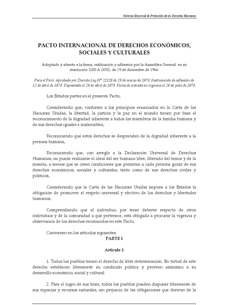 Pacto Internacional de Derechos Economicos, Sociales y Culturales ...