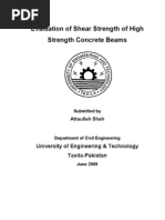 Evaluation of Shear Strength of High Strength Concrete Beams