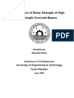 Evaluation of Shear Strength of High Strength Concrete Beams