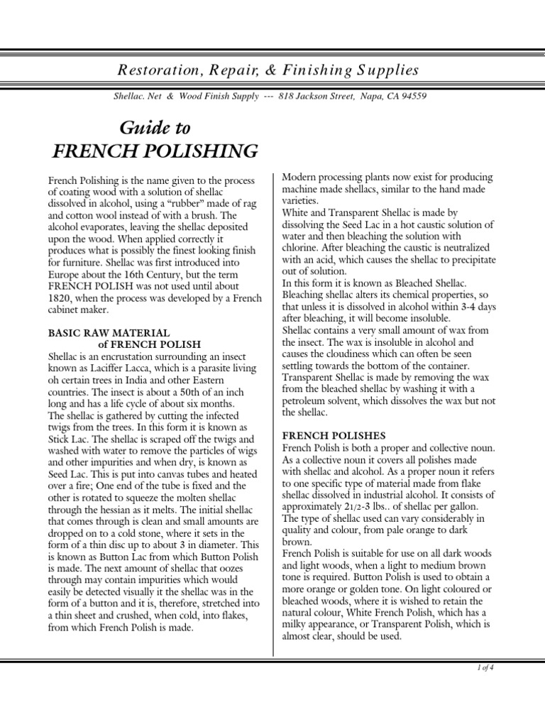 Guide To French Polishing PDF Textiles Varnish