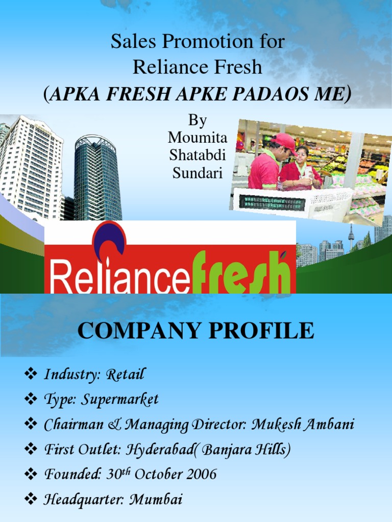 Sales Promotion For Reliance Fresh Final | PDF | Private Label | Retail