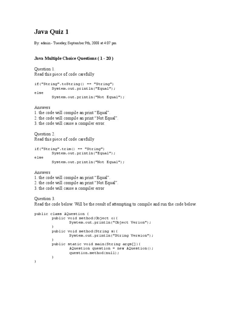 Java Quiz 1 | Download Free PDF | Method (Computer Programming) | Class ...