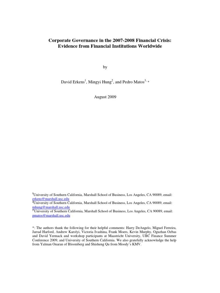 Corporate Governance in Financial Crisis | PDF | Collateralized Debt ...