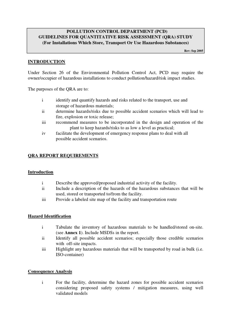 QRA Guidelines for Hazardous Installations | PDF | Dangerous Goods | Risk