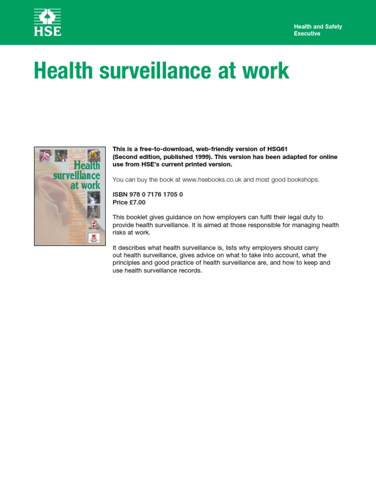 HSE Health Surveillance at Work PDF Occupational Safety And