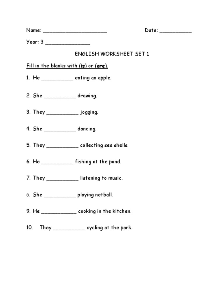 English Worksheet Year 3 Grammar PDF