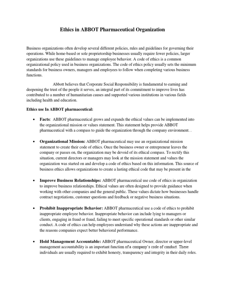 Abbott's Ethical Business Framework | PDF | Leadership | Organizational ...