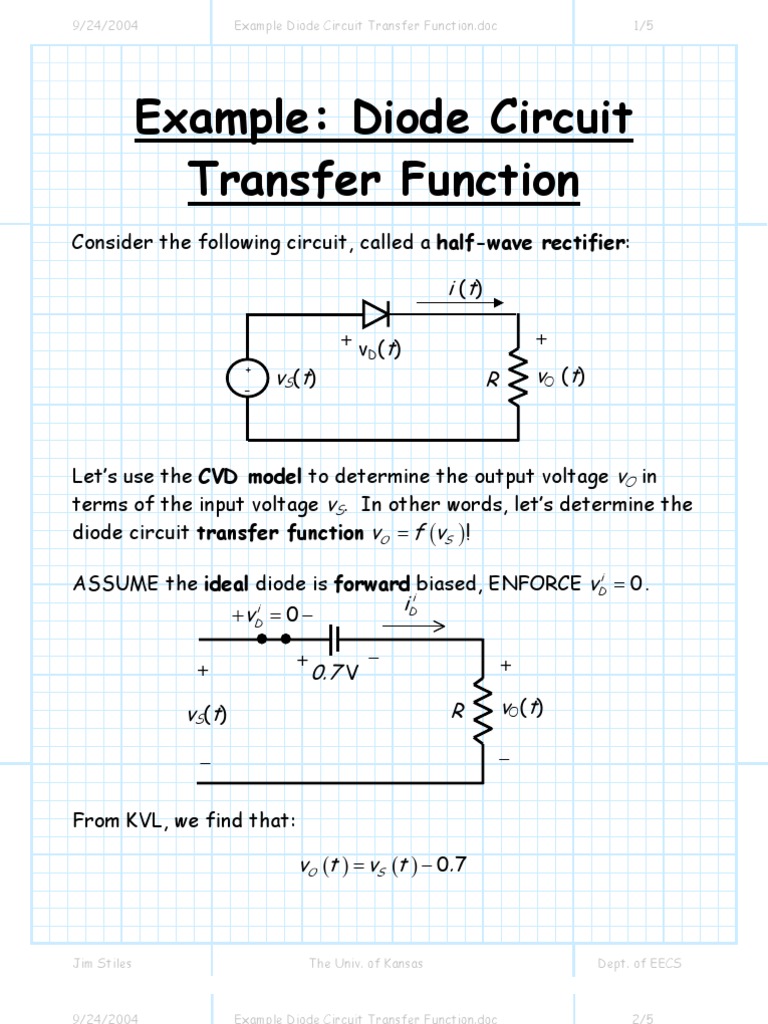 Example Diode Circuit Transfer Function PDF Rectifier Diode
