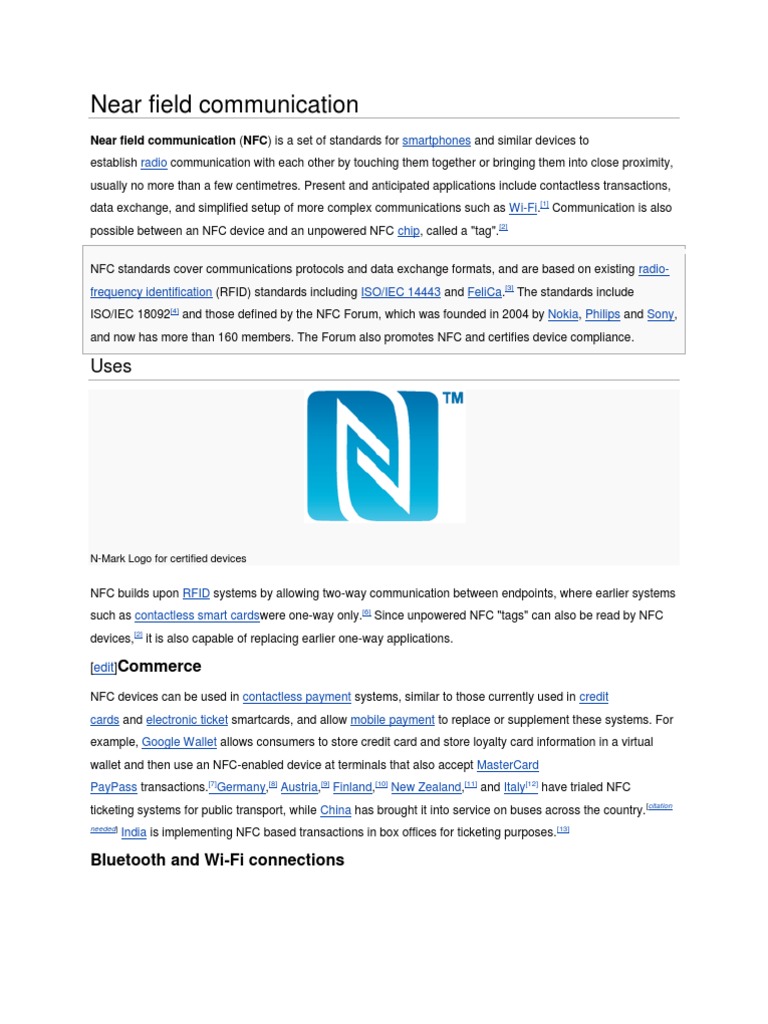 Near Field Communication (NFC) Is A Set of Standards For Download Free PDF Near Field