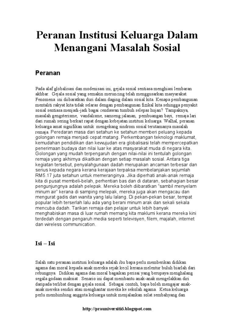 Peranan Institusi Keluarga Dalam Menangani Masalah Sosial Pdf