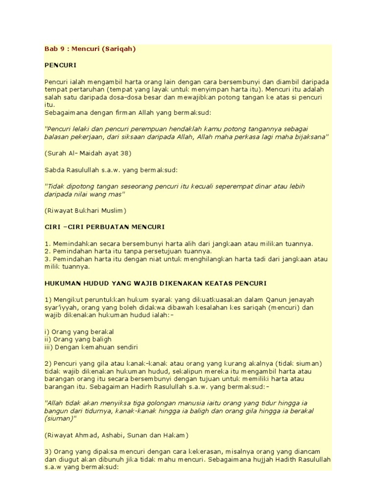 Hukum dan Dosa Mencuri dalam Islam | PDF