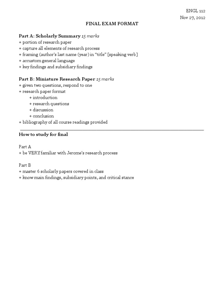 Final Exam Format Overview | PDF