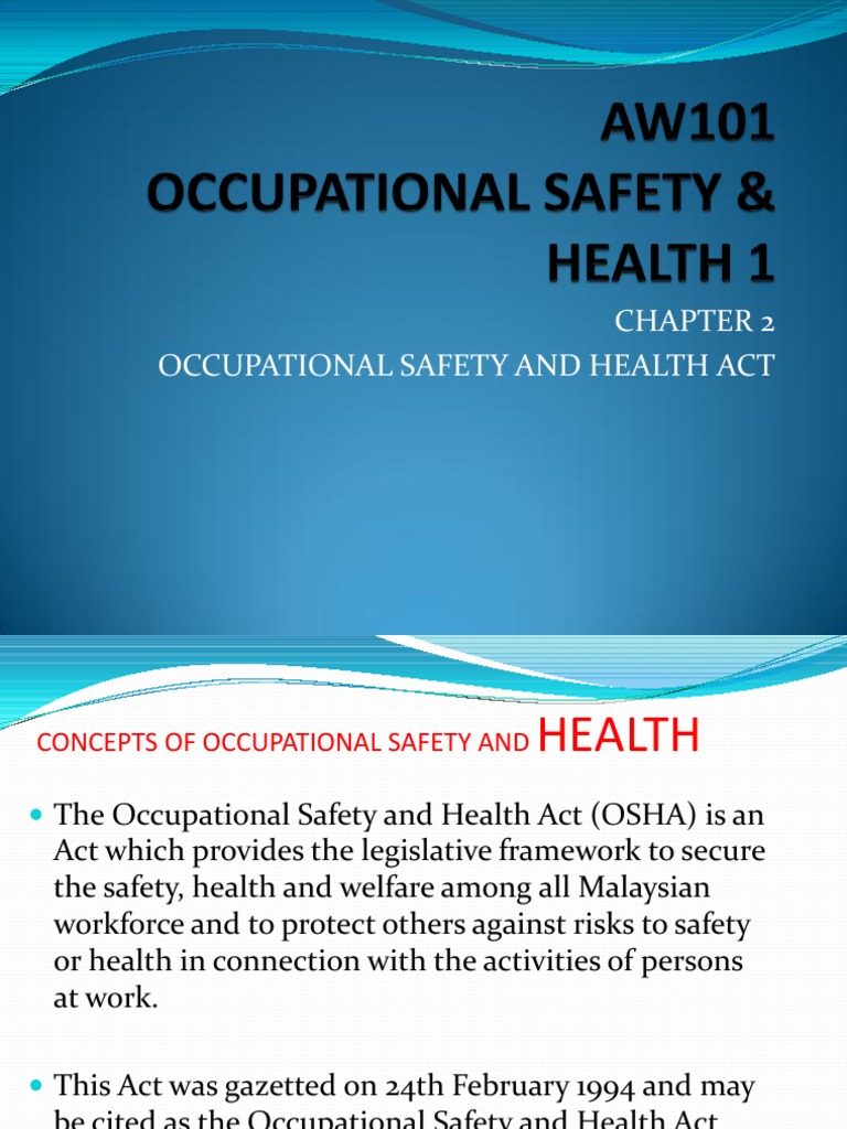OSHA 1994: Responsibilities & Objectives | PDF | Occupational Safety ...