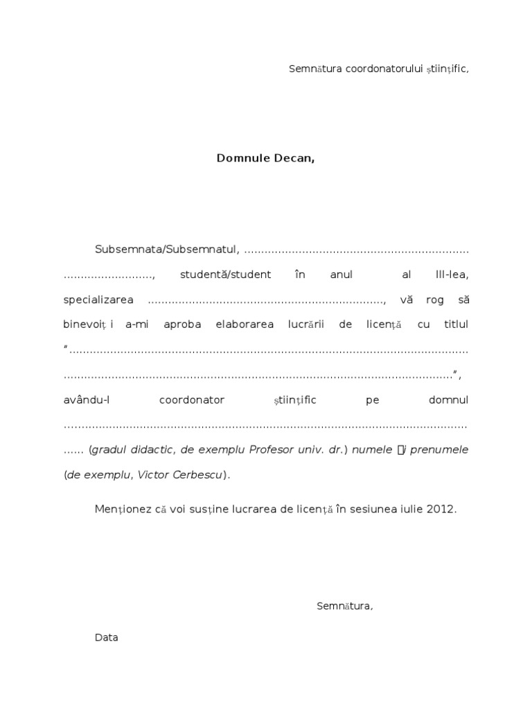 Model de Cerere Lucrare Licenta | PDF