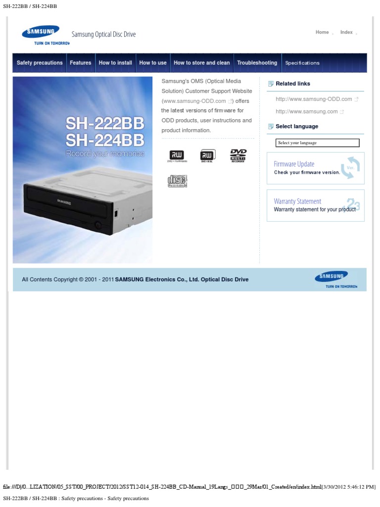 Samsung SH 224BB Dvd Cd Rom