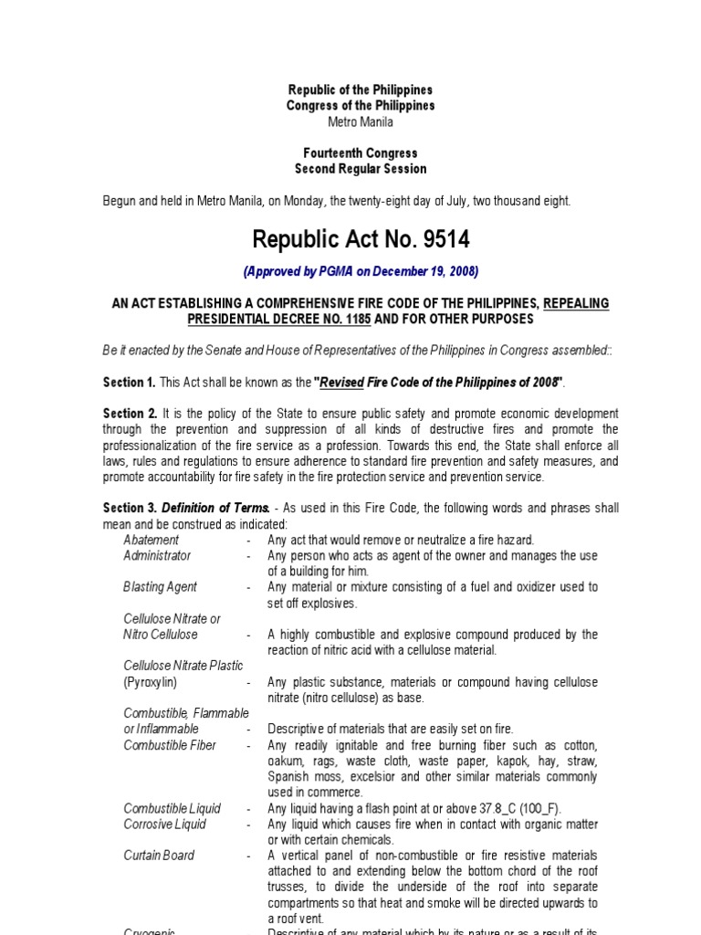 RA No. 9514 Revised Fire Code Fire Safety Fires