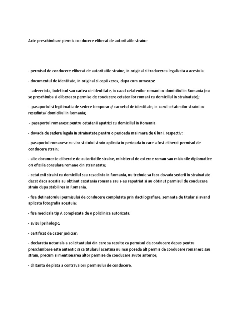 Acte Preschimbare Permis Conducere Eliberat De Autoritatile Straine
