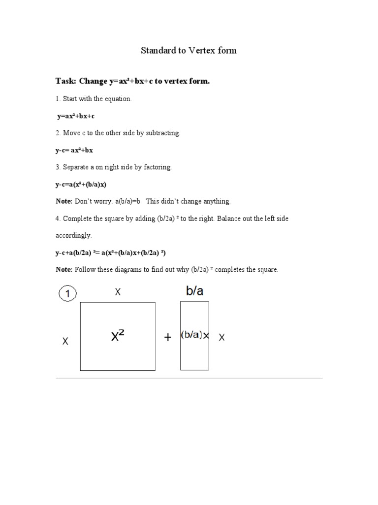 Standard To Vertex Form JL PDF Quadratic Equation Factorization