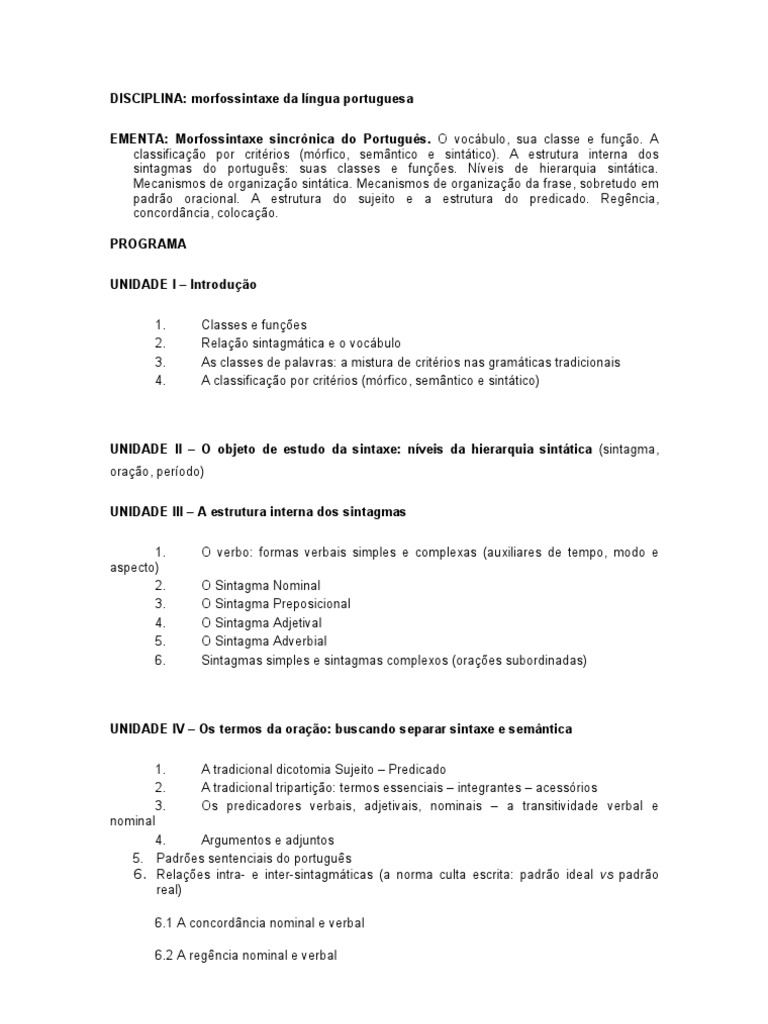 Morfossintaxe da Língua Portuguesa | PDF | Assunto (gramática) | Sintaxe