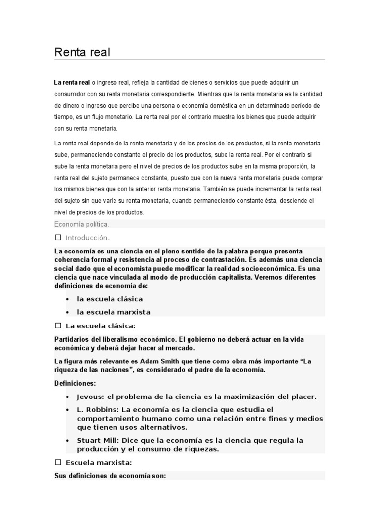 Definición de Renta Real en Economía | PDF | Oferta y demanda | Oferta ...