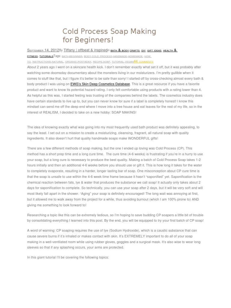 Cold Process Soap Making For PDF Soap Sodium Hydroxide
