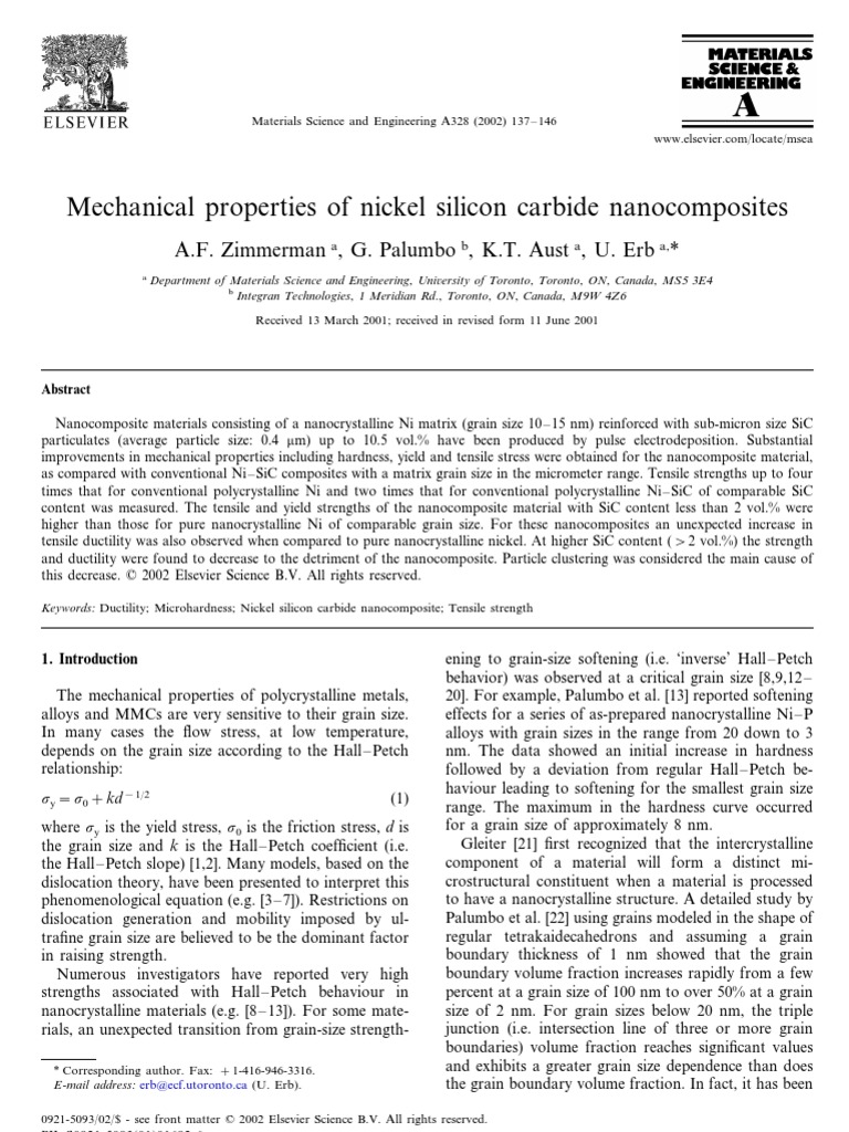 Mechanical Properties of Nickel Silicon Carbide Nanocomposi | PDF ...
