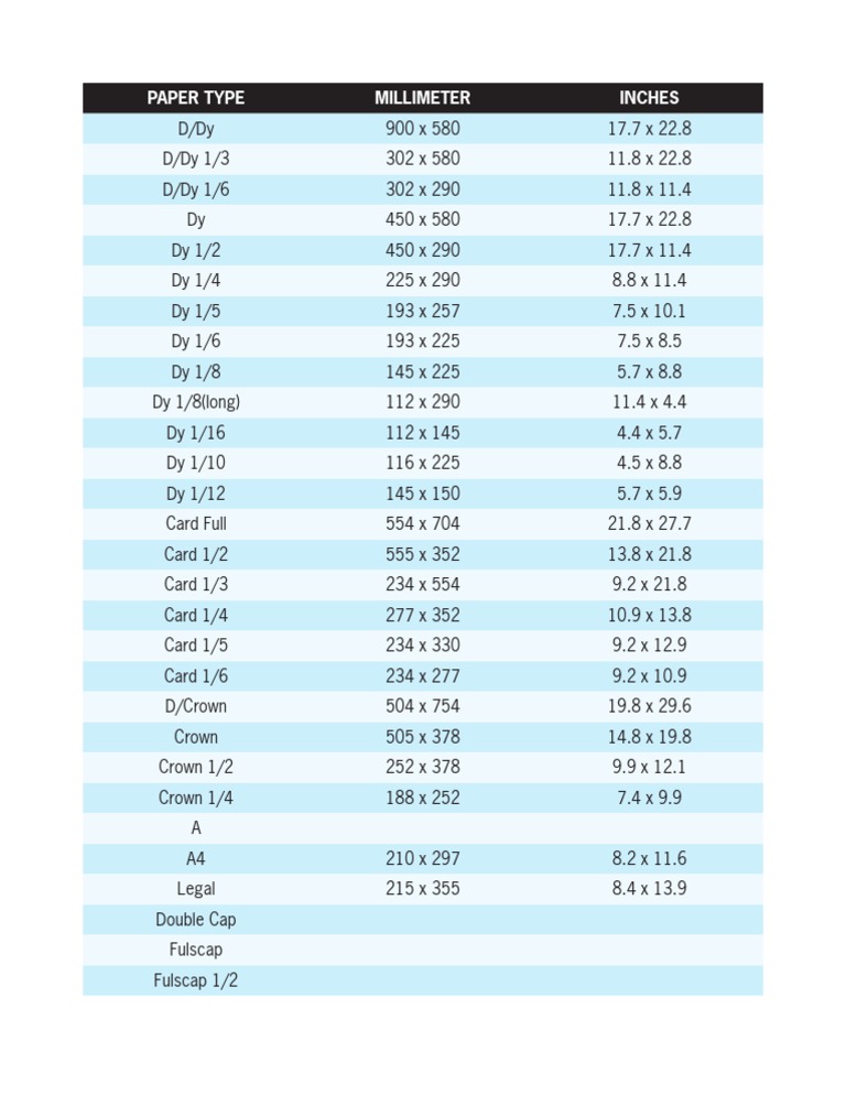 Offset Printer's Paper Sizes PDF Printer Paper