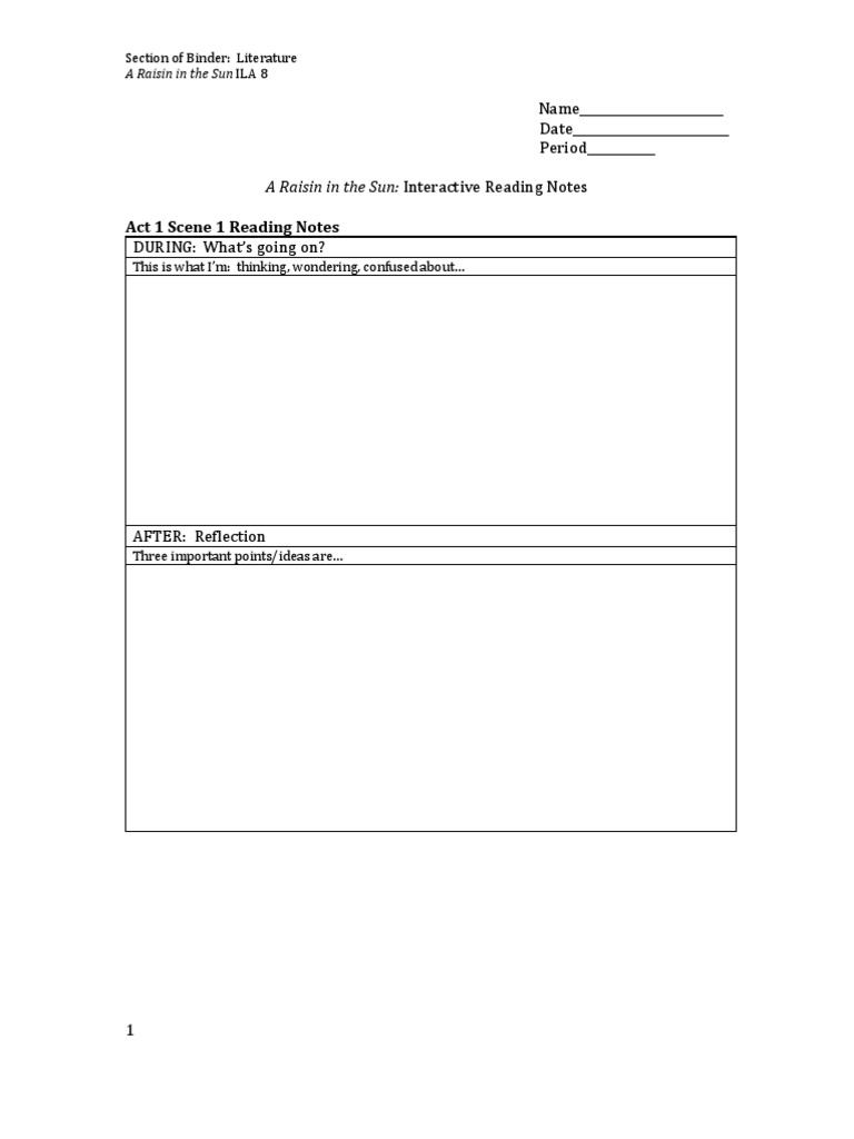 Raisin in The Sun Act 1, Scene 1 PDF