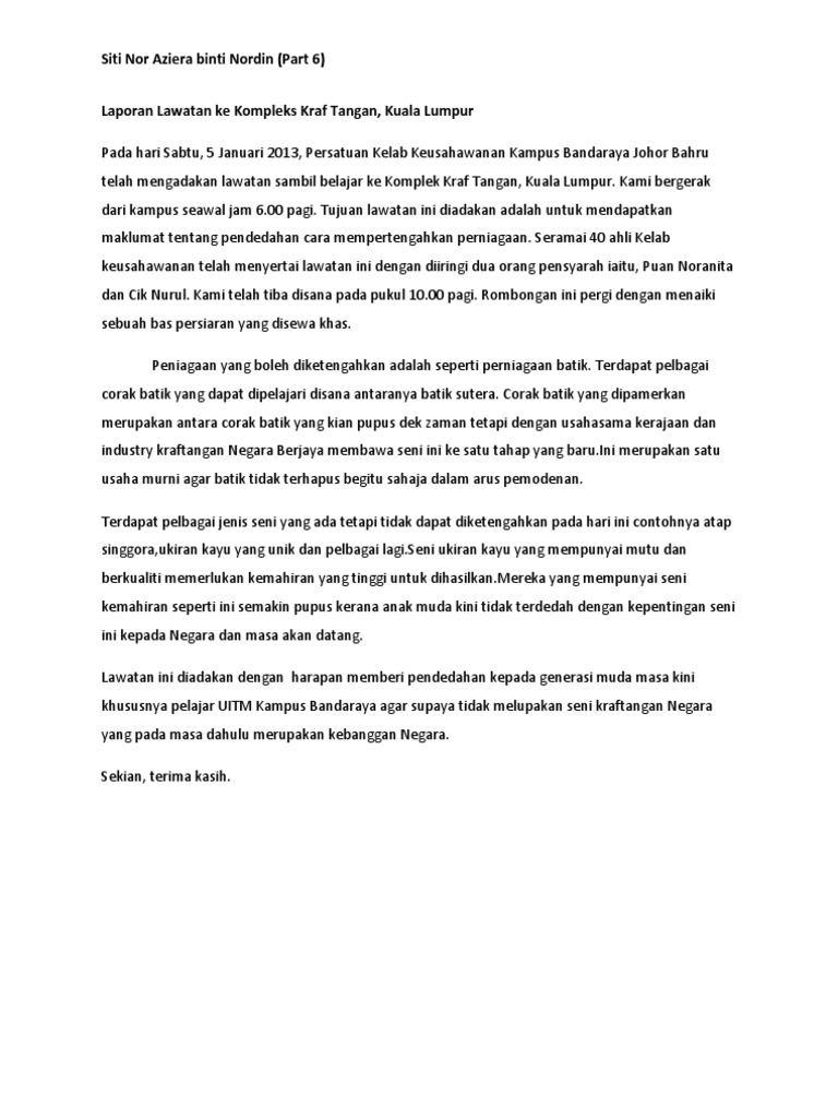 Contoh Surat Lawatan Komplek Sajian