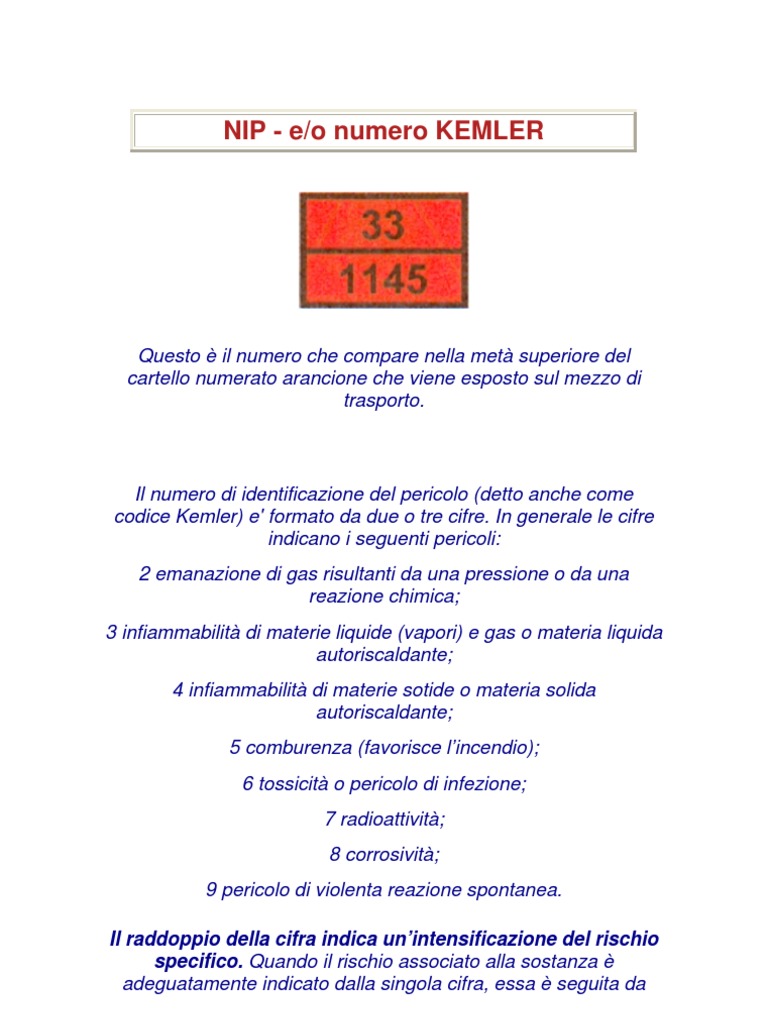 Codice NUMERI Kemler | PDF