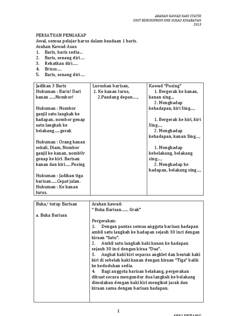 Arahan Kawad Kaki Hari Rabu Pdf