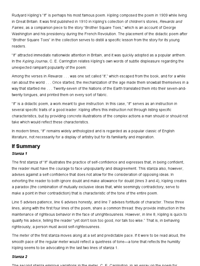 If by Rudyard Kipling Explained PDF Rudyard Kipling Children's