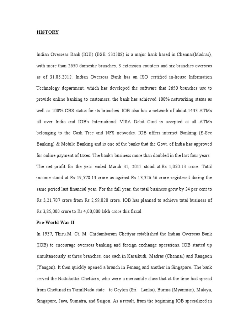 Project On Indian Overseas Bankl Banking Financial Services