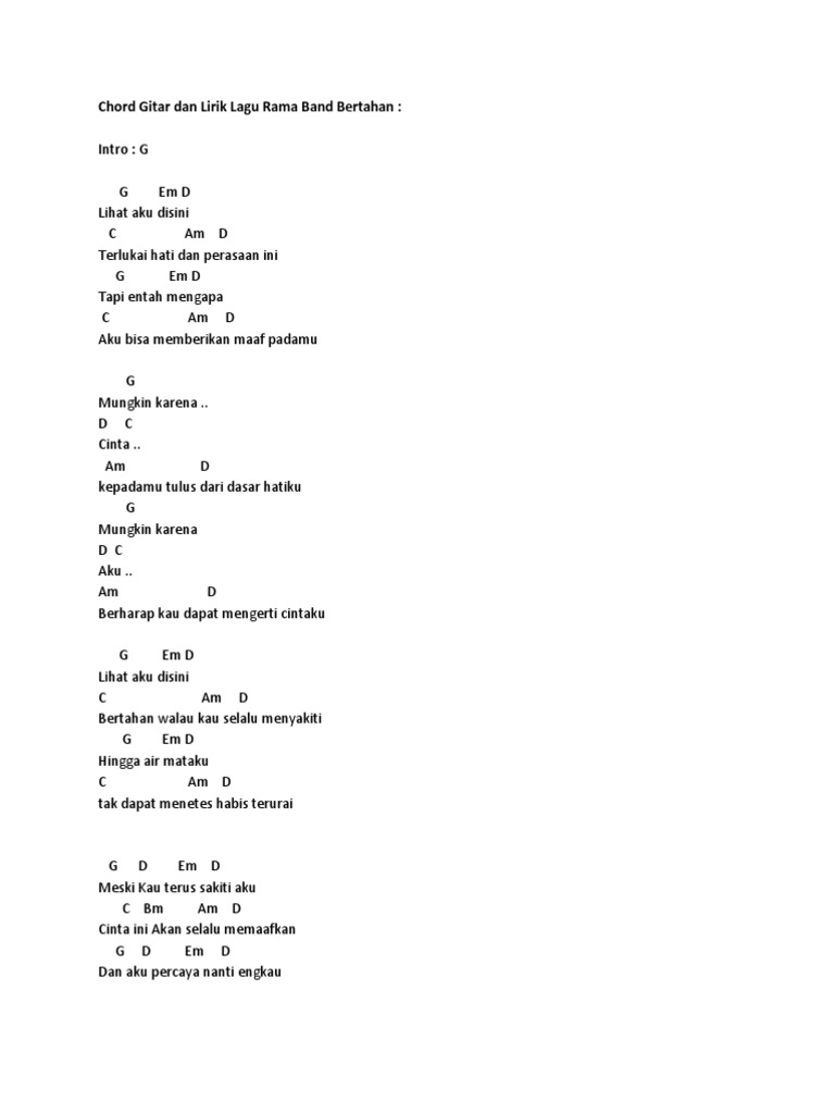 Chord Gitar Dan Lirik Lagu Rama Band Bertahan  PDF