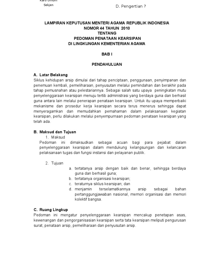 Kma Nomor 44 Tahun 2010 (Tentang Kearsipan)