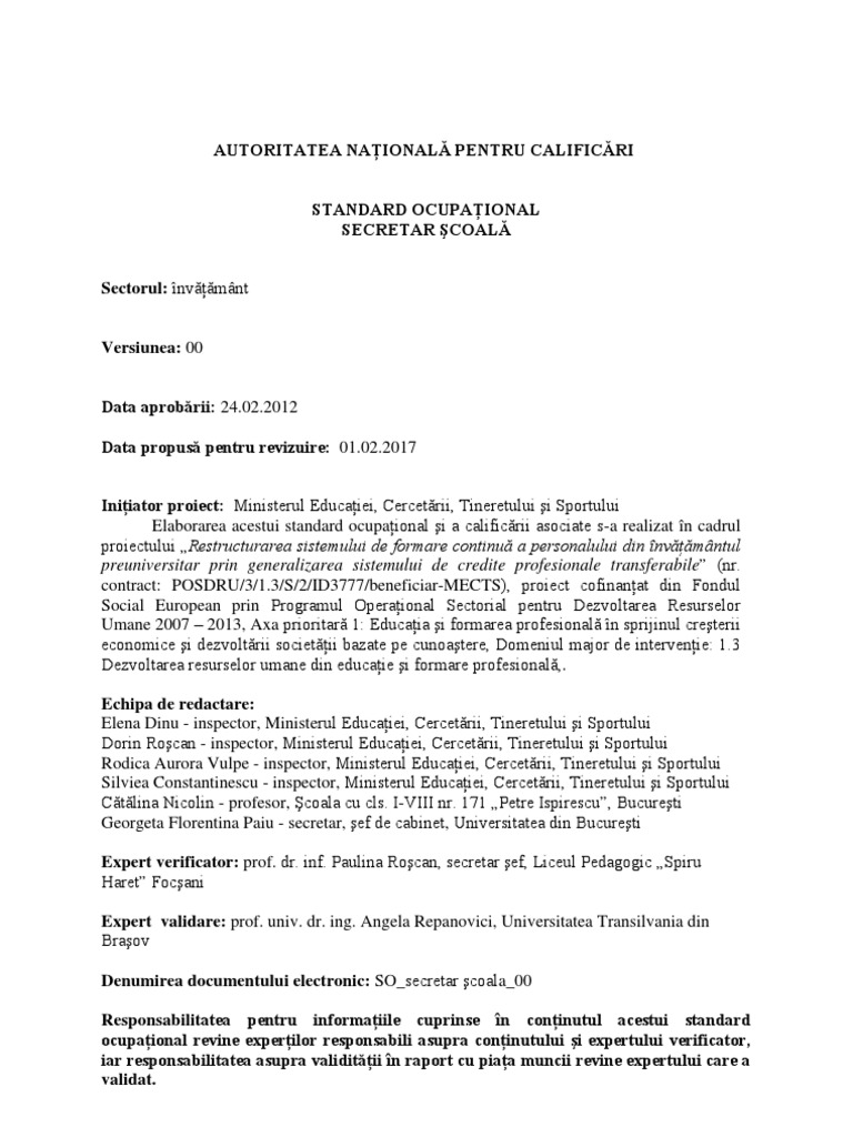 Secretar Scoala Pdf