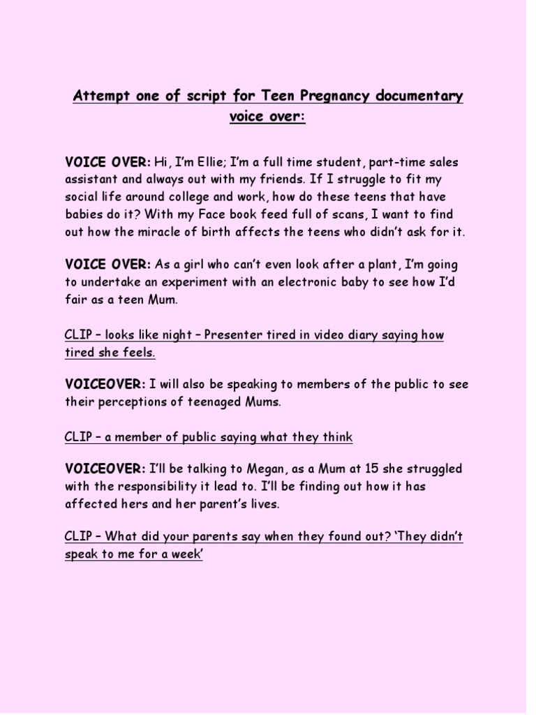 Scripts For Teen Pregnancy Documentary Voice Over | PDF | Teenage