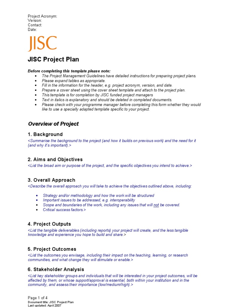 Project Plan Template 0407 | PDF