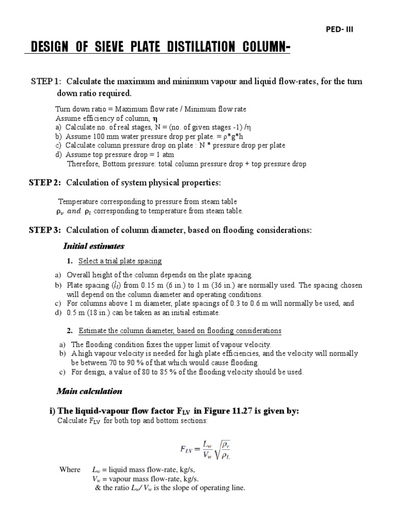 DESIGN OF SIEVE PLATE Column PDF Pressure Distillation