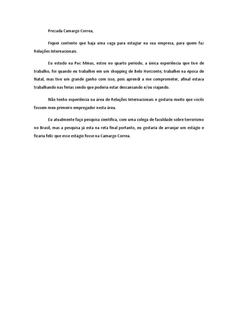 carta de apresentação estagio