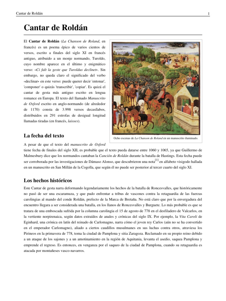 Resumen del Cantar de Roldán | PDF | Literatura francesa medieval ...
