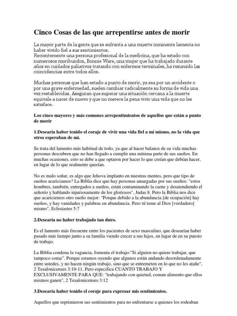 Cinco Cosas de Las Que Arrepentirse Antes de Morir PDF Cristo (título) Muerte