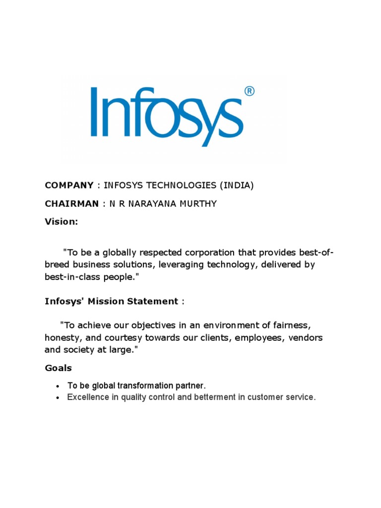 Infosys Vision and Mission Overview | PDF | Goal | Entrepreneurship